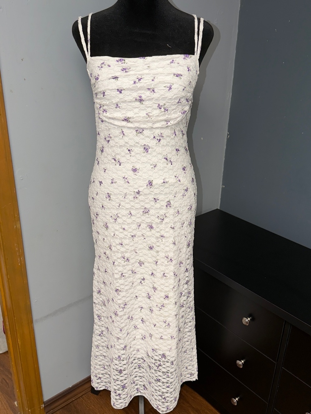 See You Monday White Maxi Dress with Purple Floral Print